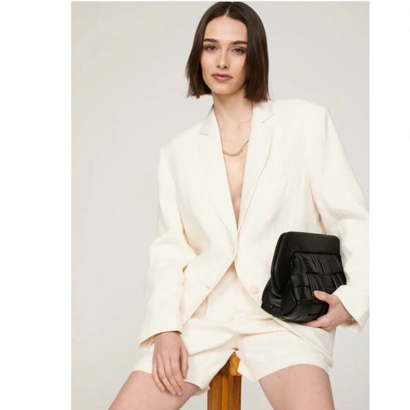 Anine Bing Quinn Blazer 100% Linen In Eggshell Size Small Oversized - Picture 3 of 15